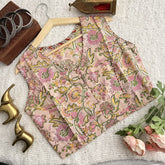 Vriksham Premium Floral Printed Readymade Sleeveless  Blouse-Kalamkari Print-Light Pink-VS4528